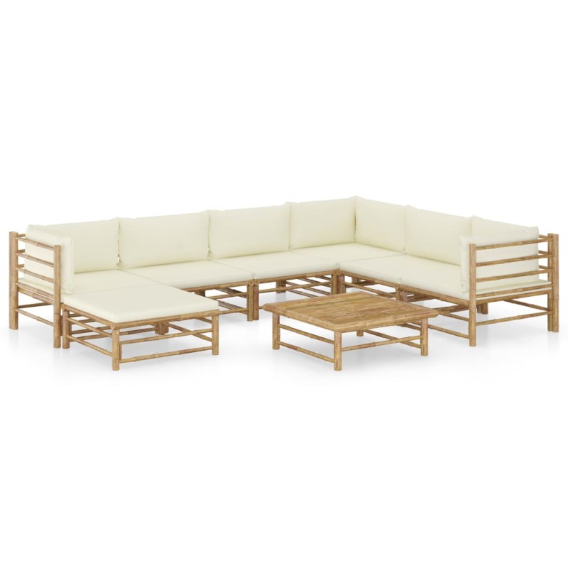 8-tlg. Garten-Lounge-Set mit Cremeweißen Kissen Bambus 8-tlg. Garten-Lounge-Set mit Cremeweißen Kissen Bambus