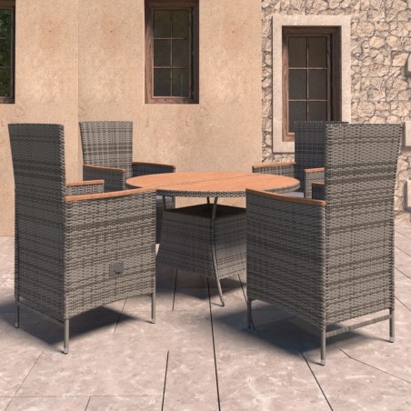 vidaXL 5-tlg. Garten-Essgruppe mit Auflagen Poly Rattan Grau