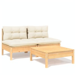 vidaXL 3-tlg. Garten-Lounge-Set mit Creme Kissen Kiefernholz