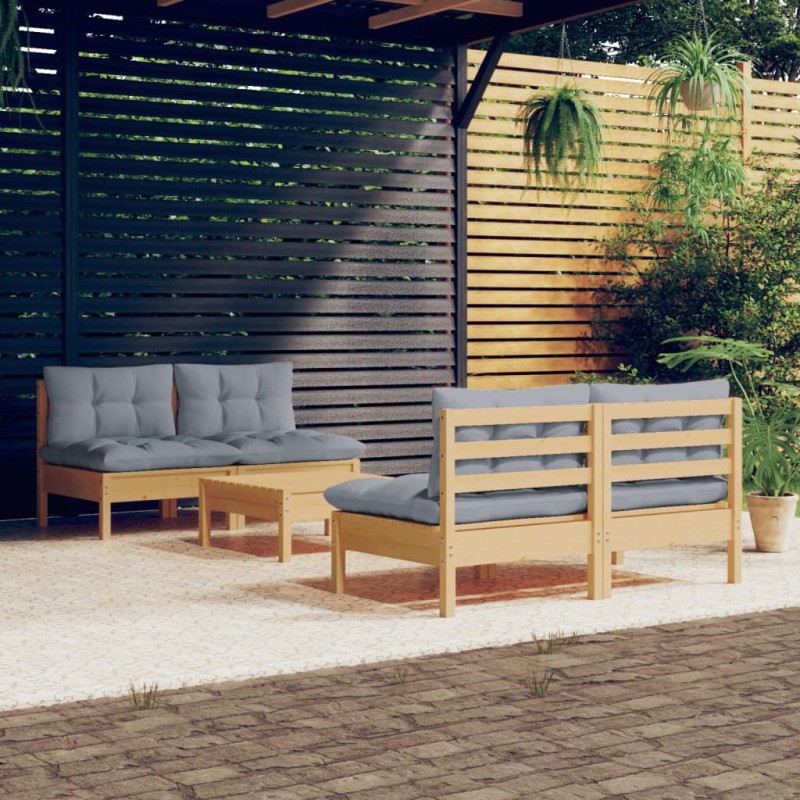 vidaXL 5-tlg. Garten-Lounge-Set mit Grauen Kissen Kiefernholz vidaXL 5-tlg. Garten-Lounge-Set mit Grauen Kissen Kiefernholz