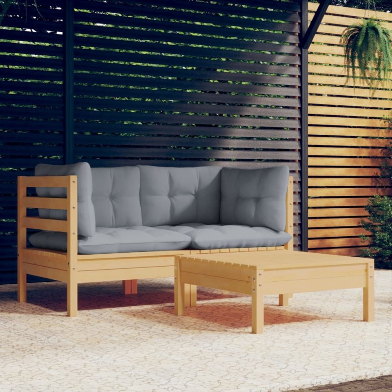 vidaXL 3-tlg. Garten-Lounge-Set mit Grauen Kissen Kiefernholz vidaXL 3-tlg. Garten-Lounge-Set mit Grauen Kissen Kiefernholz