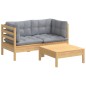 vidaXL 3-tlg. Garten-Lounge-Set mit Grauen Kissen Kiefernholz vidaXL 3-tlg. Garten-Lounge-Set mit Grauen Kissen Kiefernholz