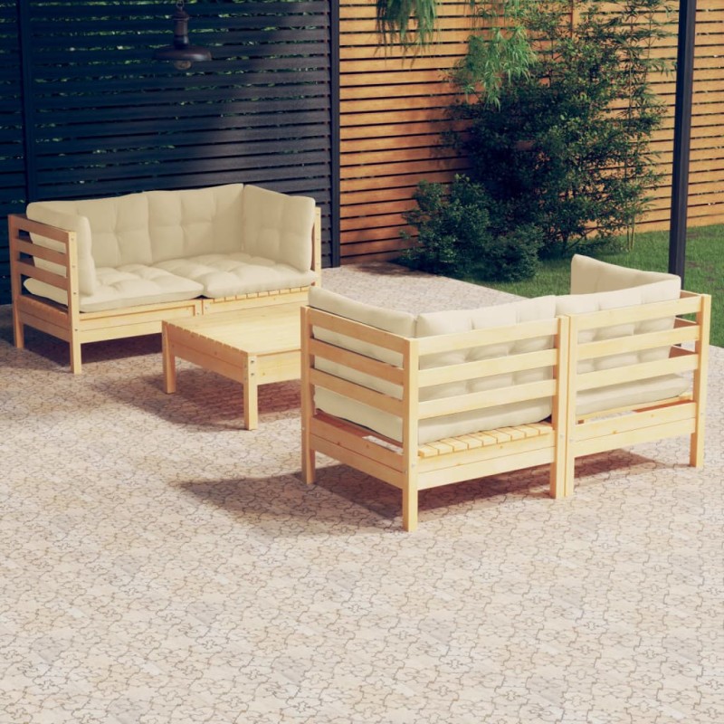 vidaXL 5-tlg. Garten-Lounge-Set mit Creme Kissen Kiefernholz vidaXL 5-tlg. Garten-Lounge-Set mit Creme Kissen Kiefernholz