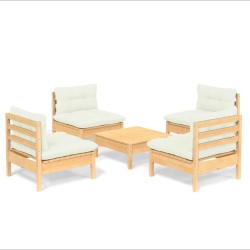 vidaXL 5-tlg. Garten-Lounge-Set mit Creme Kissen Kiefernholz