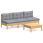 vidaXL 4-tlg. Garten-Lounge-Set mit Grauen Kissen Kiefernholz vidaXL 4-tlg. Garten-Lounge-Set mit Grauen Kissen Kiefernholz