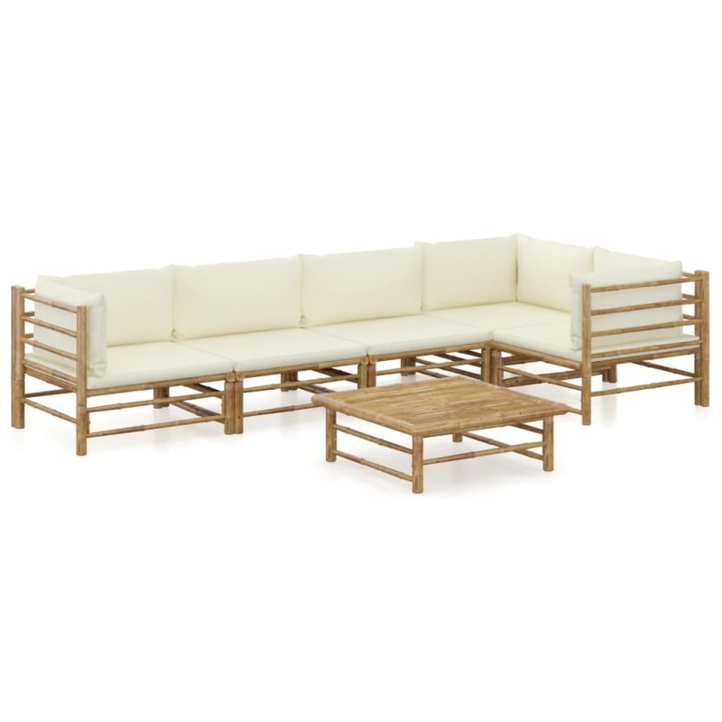 6-tlg. Garten-Lounge-Set mit Cremeweißen Kissen Bambus 6-tlg. Garten-Lounge-Set mit Cremeweißen Kissen Bambus