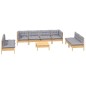 vidaXL 9-tlg. Garten-Lounge-Set mit Grauen Kissen Kiefer Massivholz vidaXL 9-tlg. Garten-Lounge-Set mit Grauen Kissen Kiefer Massivholz