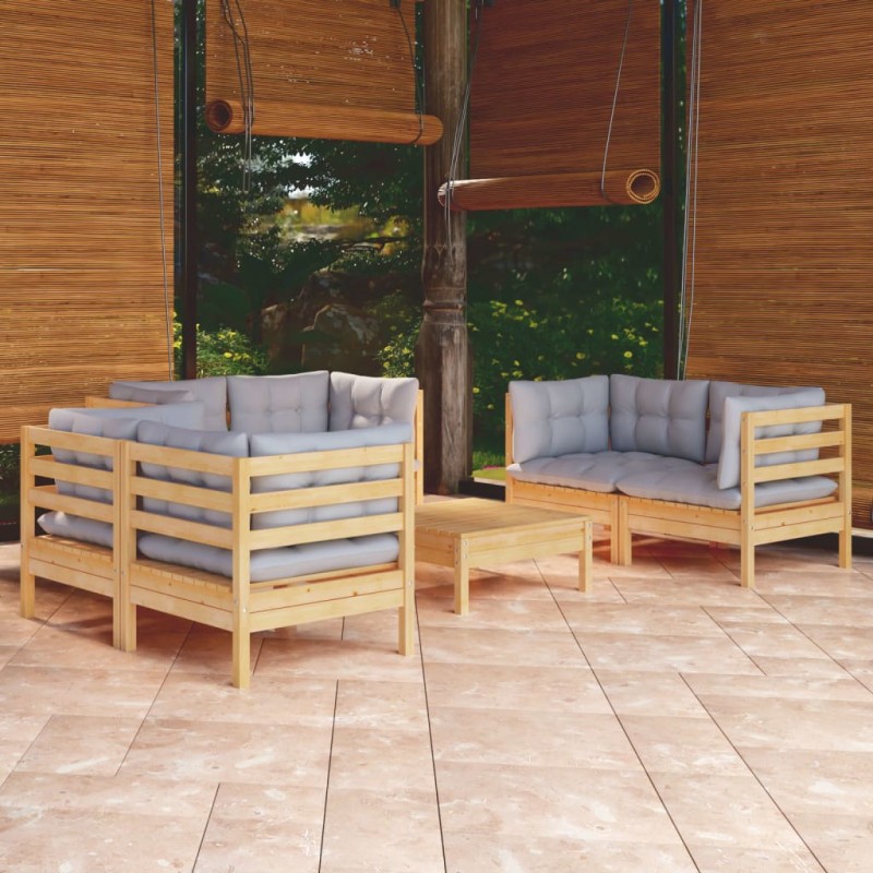 vidaXL 7-tlg. Garten-Lounge-Set mit Grauen Kissen Kiefer Massivholz vidaXL 7-tlg. Garten-Lounge-Set mit Grauen Kissen Kiefer Massivholz