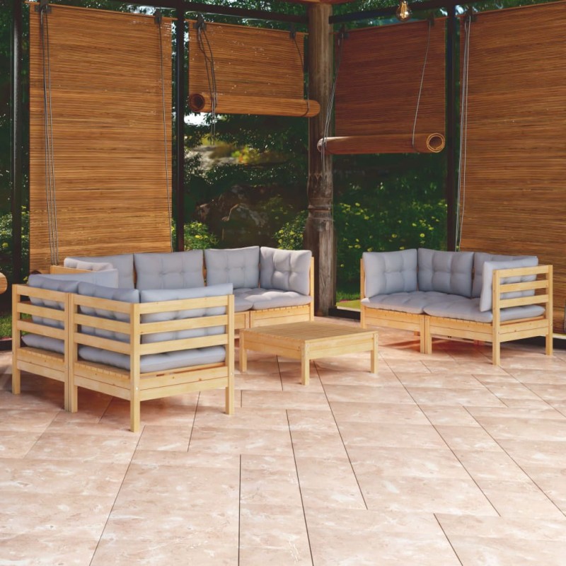 vidaXL 8-tlg. Garten-Lounge-Set mit Grauen Kissen Kiefer Massivholz vidaXL 8-tlg. Garten-Lounge-Set mit Grauen Kissen Kiefer Massivholz