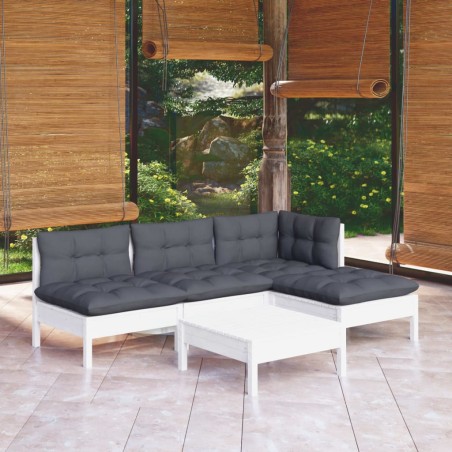 vidaXL 5-tlg. Garten-Lounge-Set mit Kissen Weiß Kiefernholz