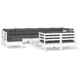 vidaXL 10-tlg. Garten-Lounge-Set mit Kissen Weiß Kiefer Massivholz