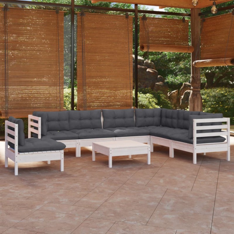 vidaXL 8-tlg. Garten-Lounge-Set mit Kissen Weiß Kiefer Massivholz vidaXL 8-tlg. Garten-Lounge-Set mit Kissen Weiß Kiefer Massivholz