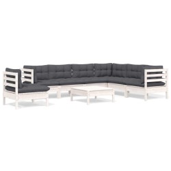 vidaXL 8-tlg. Garten-Lounge-Set mit Kissen Weiß Kiefer Massivholz
