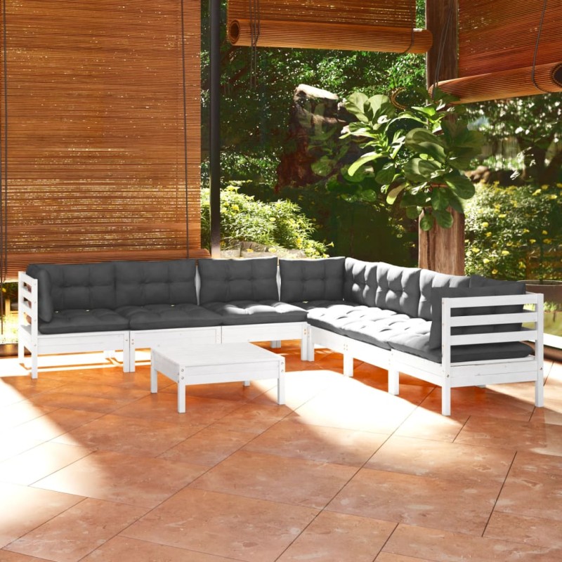 vidaXL 8-tlg. Garten-Lounge-Set mit Kissen Weiß Kiefer Massivholz vidaXL 8-tlg. Garten-Lounge-Set mit Kissen Weiß Kiefer Massivholz