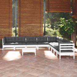 vidaXL 10-tlg. Garten-Lounge-Set mit Kissen Weiß Kiefer Massivholz