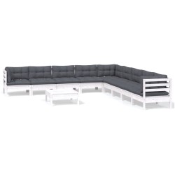 vidaXL 10-tlg. Garten-Lounge-Set mit Kissen Weiß Kiefer Massivholz