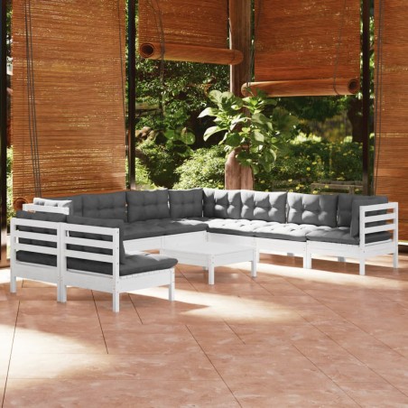 vidaXL 10-tlg. Garten-Lounge-Set mit Kissen Weiß Massivholz Kiefer