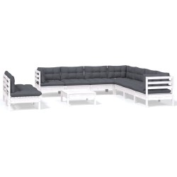 vidaXL 10-tlg. Garten-Lounge-Set mit Kissen Weiß Massivholz Kiefer