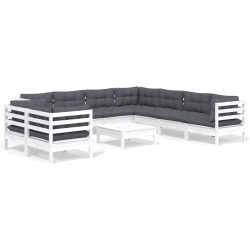 vidaXL 10-tlg. Garten-Lounge-Set mit Kissen Weiß Massivholz Kiefer
