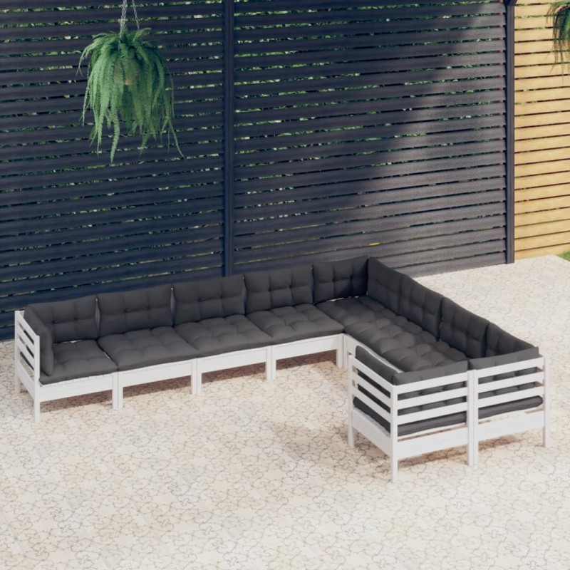 vidaXL 9-tlg. Garten-Lounge-Set mit Kissen Weiß Kiefernholz vidaXL 9-tlg. Garten-Lounge-Set mit Kissen Weiß Kiefernholz