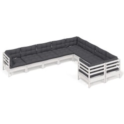 vidaXL 9-tlg. Garten-Lounge-Set mit Kissen Weiß Kiefernholz