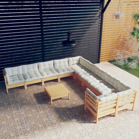 vidaXL 11-tlg. Garten-Lounge-Set mit Creme Kissen Kiefernholz