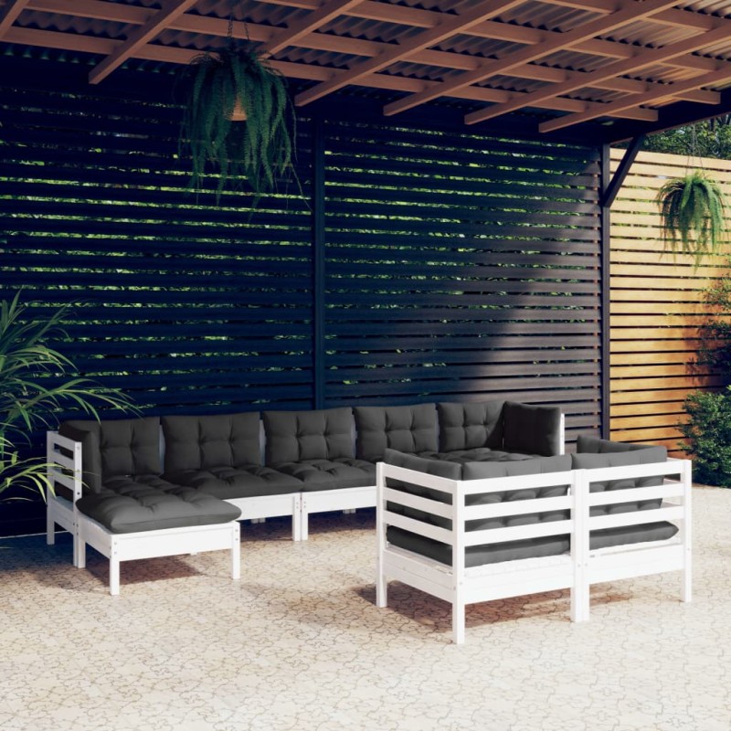 vidaXL 9-tlg. Garten-Lounge-Set mit Kissen Weiß Kiefer Massivholz vidaXL 9-tlg. Garten-Lounge-Set mit Kissen Weiß Kiefer Massivholz