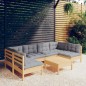 vidaXL 7-tlg. Garten-Lounge-Set mit Grauen Kissen Kiefer Massivholz vidaXL 7-tlg. Garten-Lounge-Set mit Grauen Kissen Kiefer Massivholz