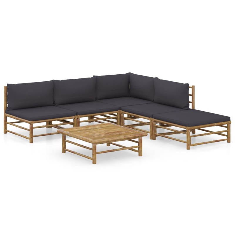 6-tlg. Garten-Lounge-Set mit Dunkelgrauen Kissen Bambus 6-tlg. Garten-Lounge-Set mit Dunkelgrauen Kissen Bambus