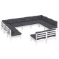 vidaXL 11-tlg. Garten-Lounge-Set mit Kissen Weiß Kiefer Massivholz