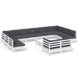 vidaXL 13-tlg. Garten-Lounge-Set mit Kissen Weiß Kiefernholz