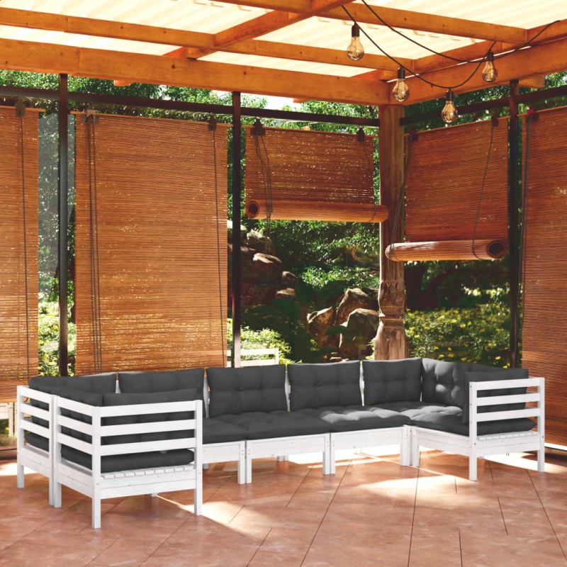 vidaXL 7-tlg. Garten-Lounge-Set mit Kissen Weiß Kiefernholz vidaXL 7-tlg. Garten-Lounge-Set mit Kissen Weiß Kiefernholz