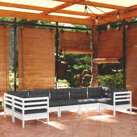 vidaXL 7-tlg. Garten-Lounge-Set mit Kissen Weiß Kiefernholz