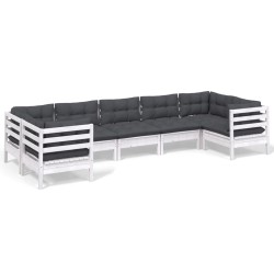 vidaXL 7-tlg. Garten-Lounge-Set mit Kissen Weiß Kiefernholz