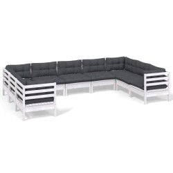 vidaXL 9-tlg. Garten-Lounge-Set mit Kissen Weiß Kiefernholz