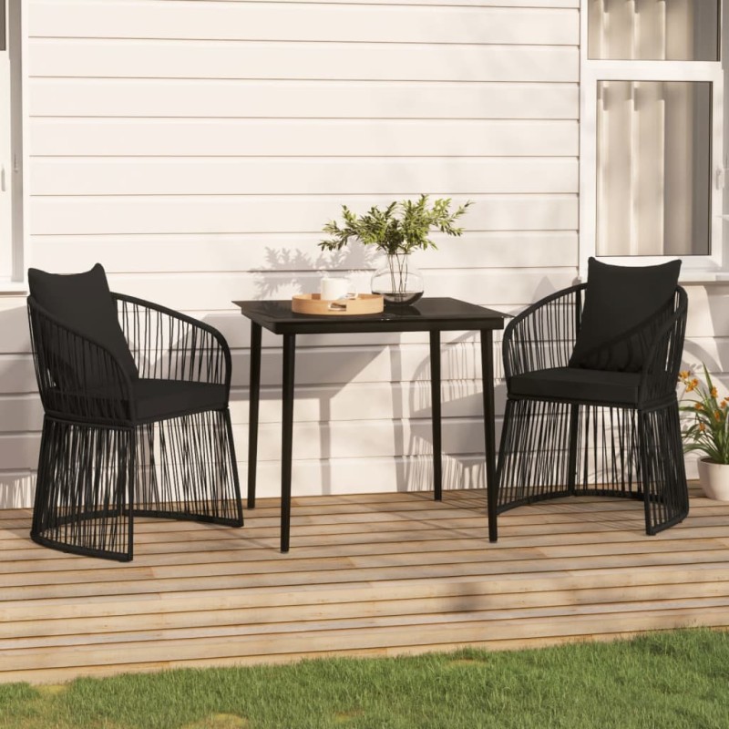 vidaXL 3-tlg. Garten-Essgruppe mit Kissen Schwarz vidaXL 3-tlg. Garten-Essgruppe mit Kissen Schwarz