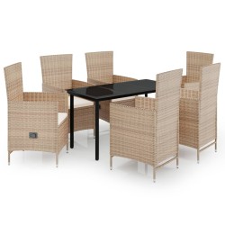 vidaXL 7-tlg. Garten-Essgruppe mit Kissen Beige