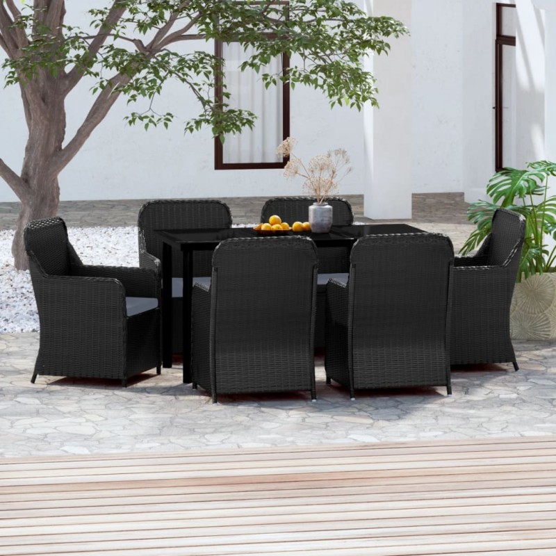 vidaXL 7-tlg. Garten-Essgruppe mit Kissen Schwarz vidaXL 7-tlg. Garten-Essgruppe mit Kissen Schwarz