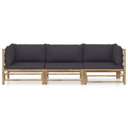 vidaXL 3-tlg. Garten-Lounge-Set mit Dunkelgrauen Kissen Bambus