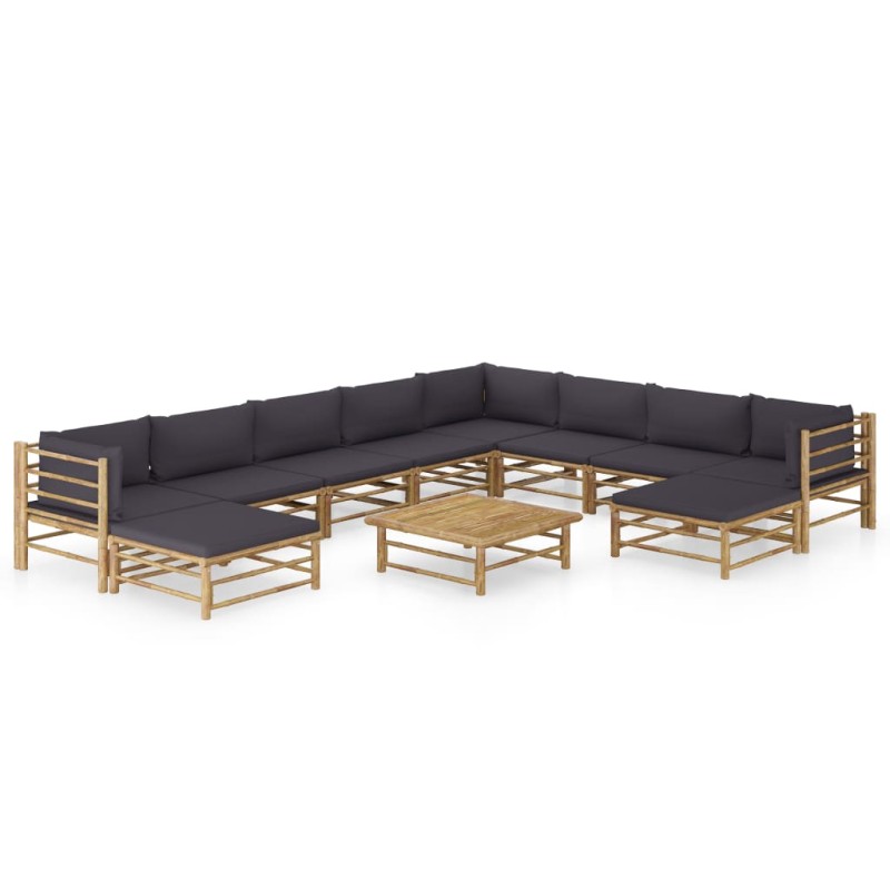 11-tlg. Garten-Lounge-Set mit Dunkelgrauen Kissen Bambus 11-tlg. Garten-Lounge-Set mit Dunkelgrauen Kissen Bambus