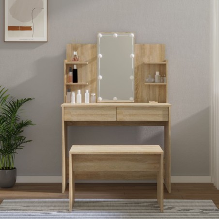 vidaXL Schminktisch-Set mit LED Sonoma-Eiche Holzwerkstoff