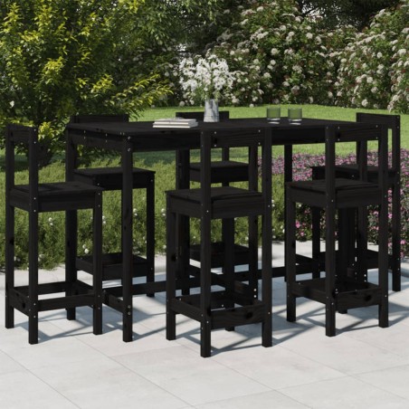 vidaXL 7-tlg. Gartenbar-Set Schwarz Massivholz Kiefer