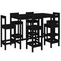 vidaXL 7-tlg. Gartenbar-Set Schwarz Massivholz Kiefer