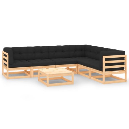 vidaXL 7-tlg. Garten-Lounge-Set mit Kissen Massivholz Kiefer
