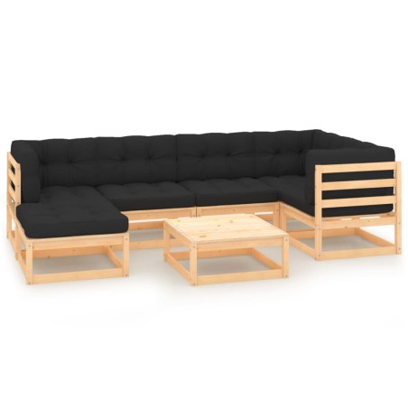 vidaXL 7-tlg. Garten-Lounge-Set mit Kissen Massivholz Kiefer