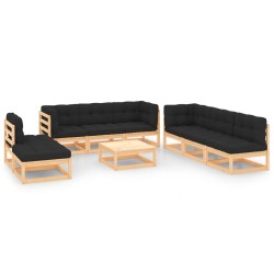 vidaXL 9-tlg. Garten-Lounge-Set mit Kissen Massivholz Kiefer