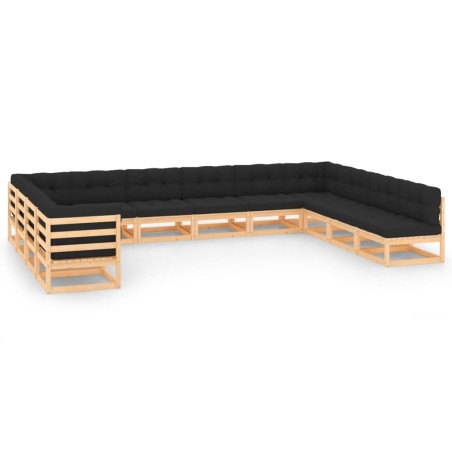 vidaXL 12-tlg. Garten-Lounge-Set mit Kissen Massivholz Kiefer