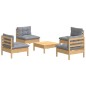 vidaXL 5-tlg. Garten-Lounge-Set mit Grauen Kissen Kiefernholz vidaXL 5-tlg. Garten-Lounge-Set mit Grauen Kissen Kiefernholz