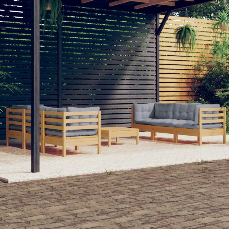 vidaXL 7-tlg. Garten-Lounge-Set mit Grauen Kissen Kiefernholz vidaXL 7-tlg. Garten-Lounge-Set mit Grauen Kissen Kiefernholz