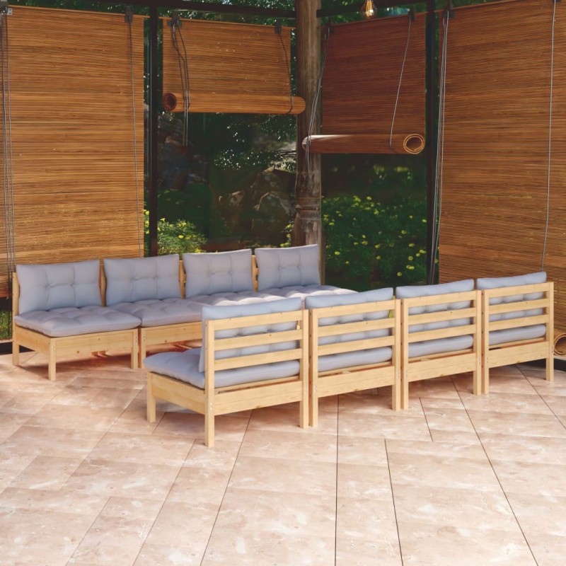 vidaXL 9-tlg. Garten-Lounge-Set mit Grauen Kissen Kiefer Massivholz vidaXL 9-tlg. Garten-Lounge-Set mit Grauen Kissen Kiefer Massivholz